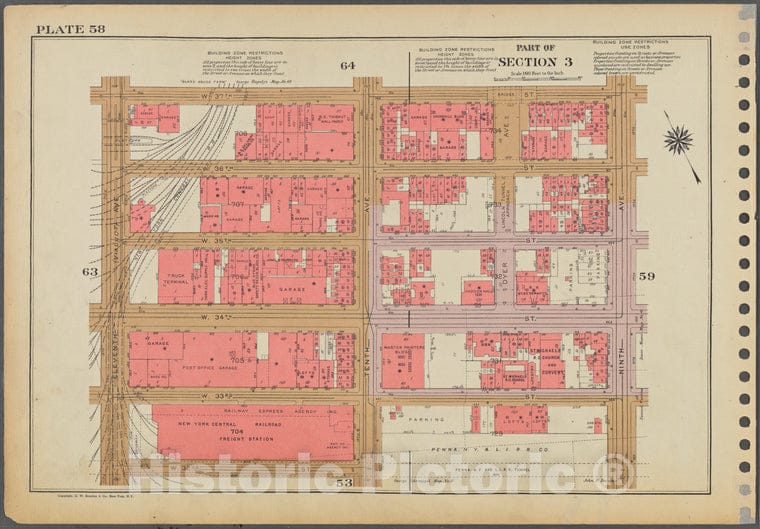 Historic 1955 Map - Plate 58, Part Of Section 3: [Bounded By W. 37Th Street, Ninth A - Vintage Wall Art