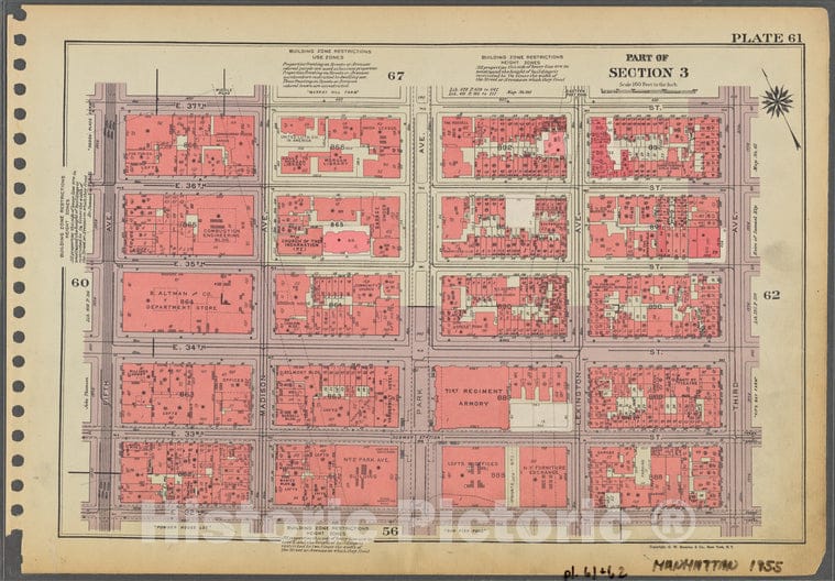 Historic 1955 Map - Plate 61, Part Of Section 3: [Bounded By E. 37Th Street, Third A - Vintage Wall Art