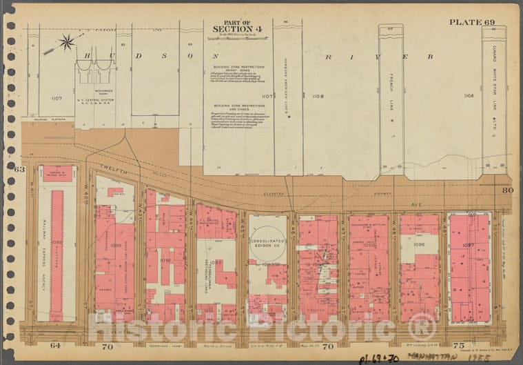 Historic 1955 Map - Plate 69, Part Of Section 4: [Bounded By (Hudson River Piers) Tw - Vintage Wall Art