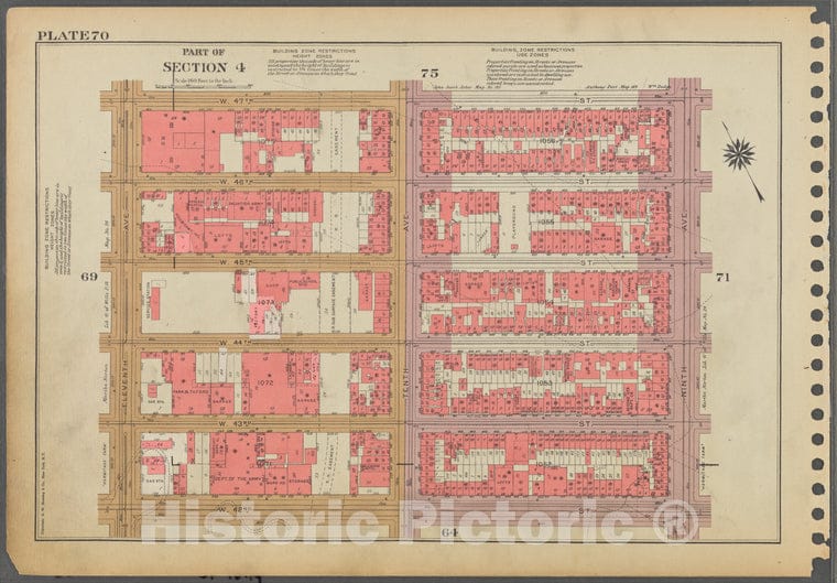 Historic 1955 Map - Plate 70, Part Of Section 4: [Bounded By W. 47Th Street, Ninth A - Vintage Wall Art