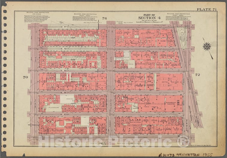 Historic 1955 Map - Plate 71, Part Of Section 4: [Bounded By W. 47Th Street, Broadwa - Vintage Wall Art