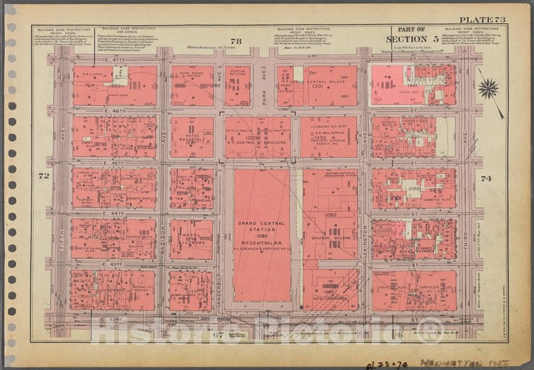 Historic 1955 Map - Plate 73, Part Of Section 5: [Bounded By E. 47Th Street, Third A - Vintage Wall Art