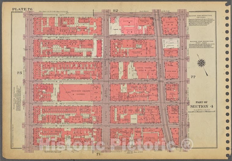 Historic 1955 Map - Plate 76, Part Of Section 4: [Bounded By W. 53Rd Street, Seventh - Vintage Wall Art