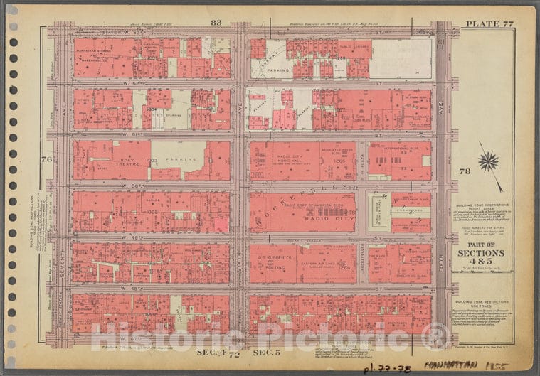 Historic 1955 Map - Plate 77, Part Of Sections 4 & 5: [Bounded By W. 53Rd Street, Fi - Vintage Wall Art