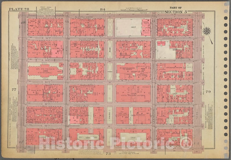 Historic 1955 Map - Plate 78, Part Of Section 5: [Bounded By E. 53Rd Street, Third A - Vintage Wall Art
