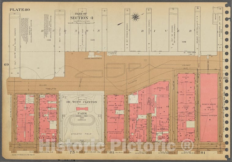 Historic 1955 Map - Plate 80, Part Of Section 4: [Bounded By (Hudson River Piers) Tw - Vintage Wall Art