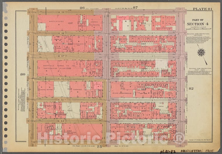 Historic 1955 Map - Plate 81, Part Of Section 4: [Bounded By W. 59Th Street, Ninth A - Vintage Wall Art