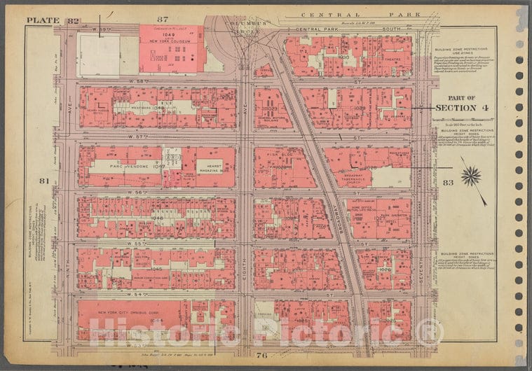 Historic 1955 Map - Plate 82, Part Of Section 4: [Bounded By W. 59Th Street, Columbu - Vintage Wall Art