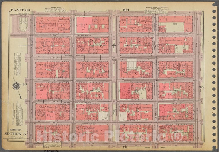 Historic 1955 Map - Plate 84, Part Of Section 5: [Bounded By E. 59Th Street, Third A - Vintage Wall Art