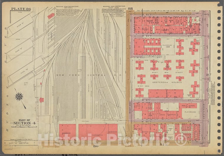 Historic 1955 Map - Plate 86, Part Of Section 4: [Bounded By W. 65Th Street, Amsterd - Vintage Wall Art