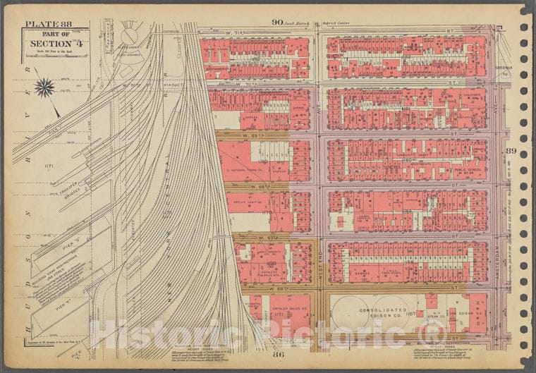 Historic 1955 Map - Plate 88, Part Of Section 4: [Bounded By W. 71St Street, Amsterd - Vintage Wall Art