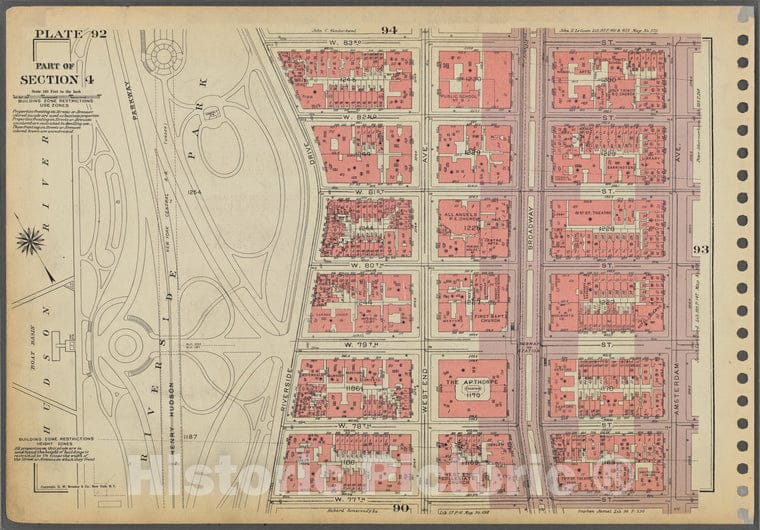 Historic 1955 Map - Plate 92, Part Of Section 4: [Bounded By W. 83Rd Street, Amsterd - Vintage Wall Art