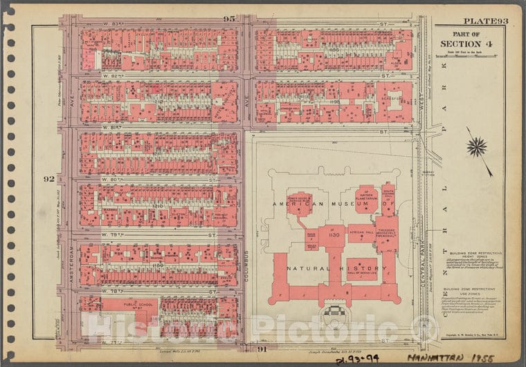 Historic 1955 Map - Plate 93, Part Of Section 4: [Bounded By W. 83Rd Street, Central - Vintage Wall Art