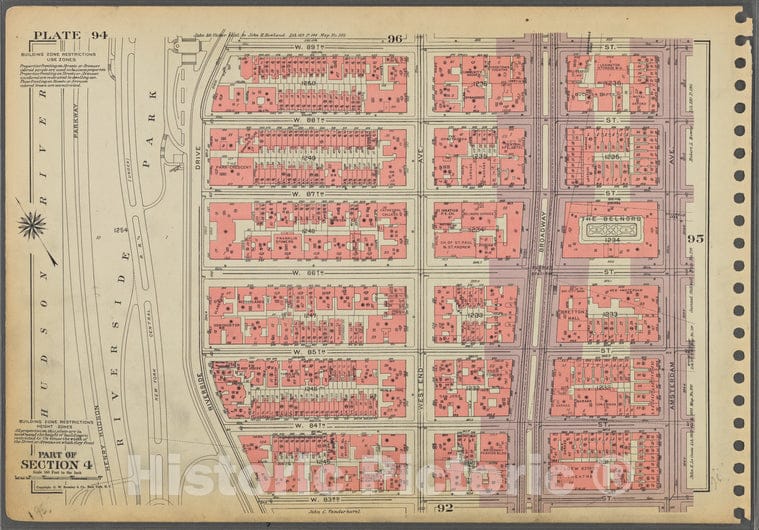 Historic 1955 Map - Plate 94, Part Of Section 4: [Bounded By W. 89Th Street, Amsterd - Vintage Wall Art