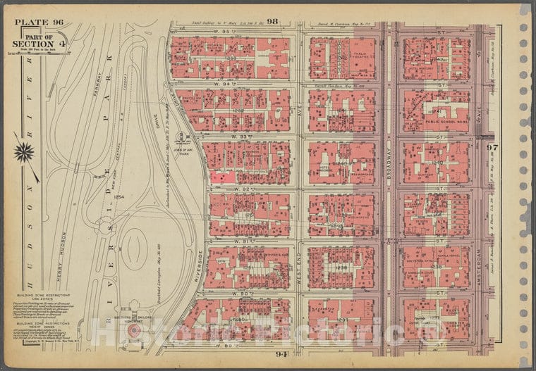 Historic 1955 Map - Plate 96, Part Of Section 4: [Bounded By W. 95Th Street, Amsterd - Vintage Wall Art