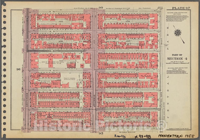 Historic 1955 Map - Plate 97, Part Of Section 4: [Bounded By W. 95Th Street, Central - Vintage Wall Art