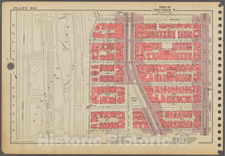Historic 1955 Map - Plate 102, Part Of Section 7: [Bounded By Cathedral Parkway, Ams - Vintage Wall Art