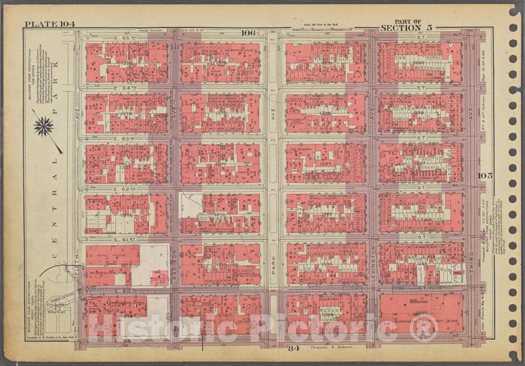 Historic 1955 Map - Plate 104, Part Of Section 5: [Bounded By E. 65Th Street, Third - Vintage Wall Art