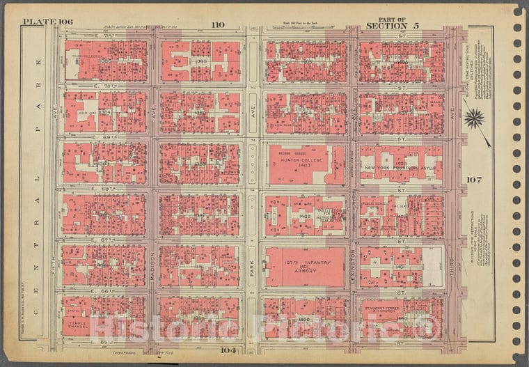 Historic 1955 Map - Plate 106, Part Of Section 5: [Bounded By E. 71St Street, Third - Vintage Wall Art
