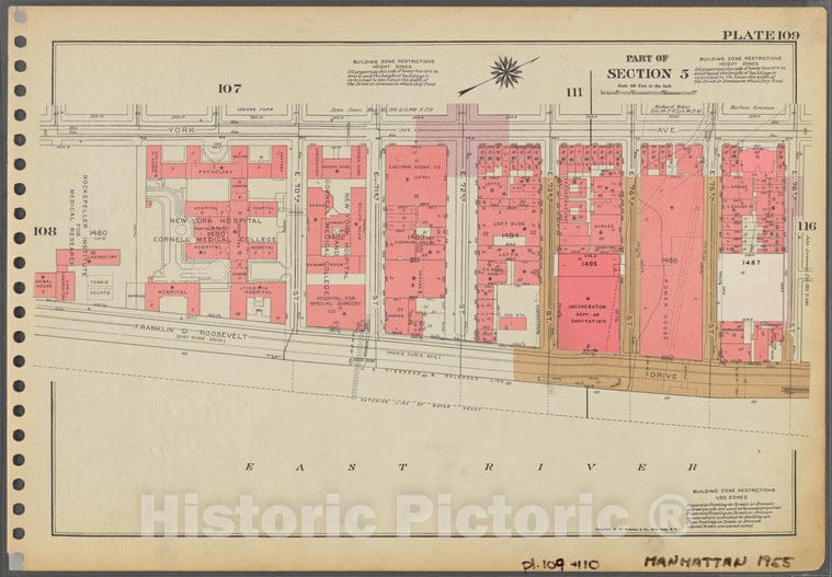 Historic 1955 Map - Plate 109, Part Of Section 5: [Bounded By York Avenue, E. 76Th S - Vintage Wall Art