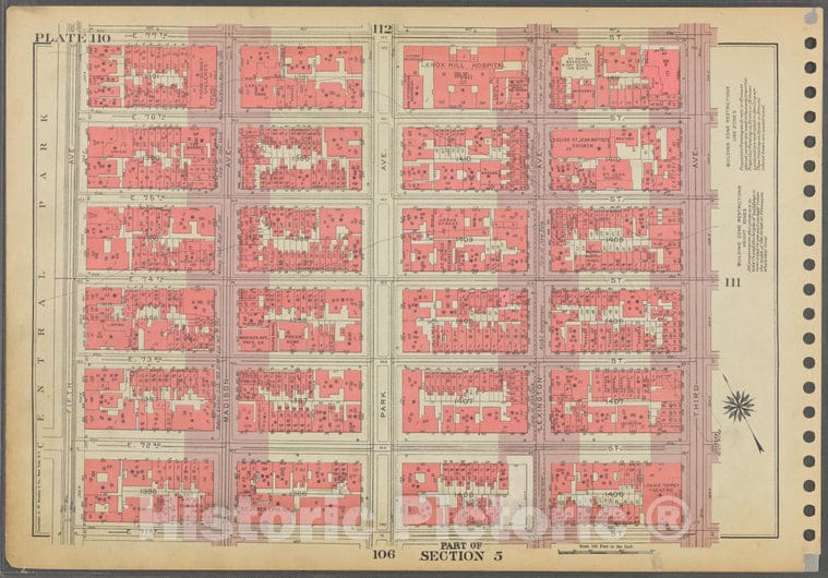 Historic 1955 Map - Plate 110, Part Of Section 5: [Bounded By E. 77Th Street, Third - Vintage Wall Art
