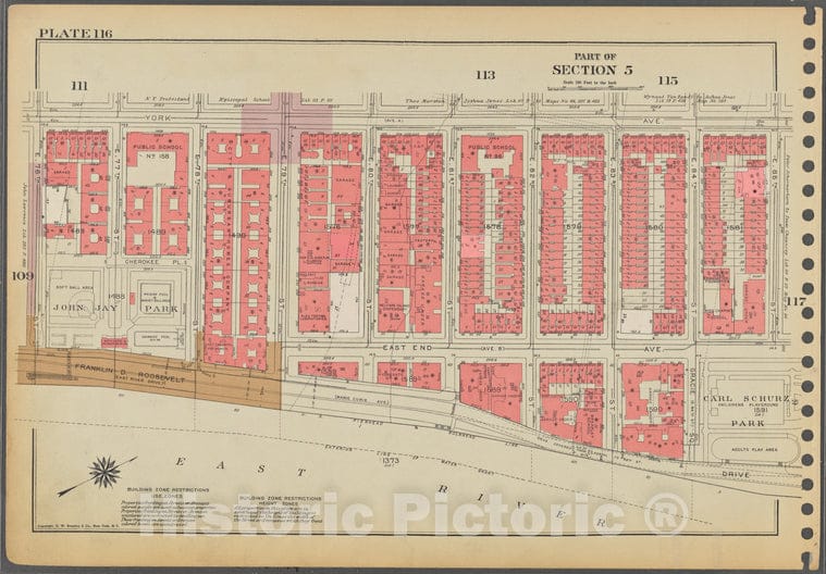 Historic 1955 Map - Plate 116, Part Of Section 5: [Bounded By York Avenue, E. 85Th S - Vintage Wall Art