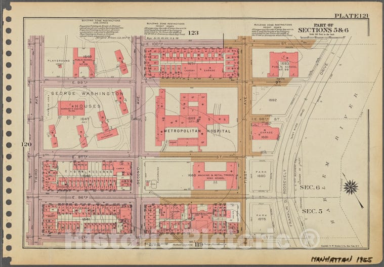 Historic 1955 Map - Plate 121, Part Of Sections 5 & 6: [Bounded By E. 100Th Street, Vintage Wall Art