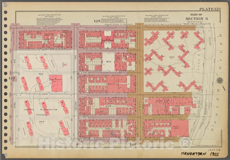 Historic 1955 Map - Plate 123, Part Of Section 6: [Bounded By E. 105Th Street, (Harl - Vintage Wall Art