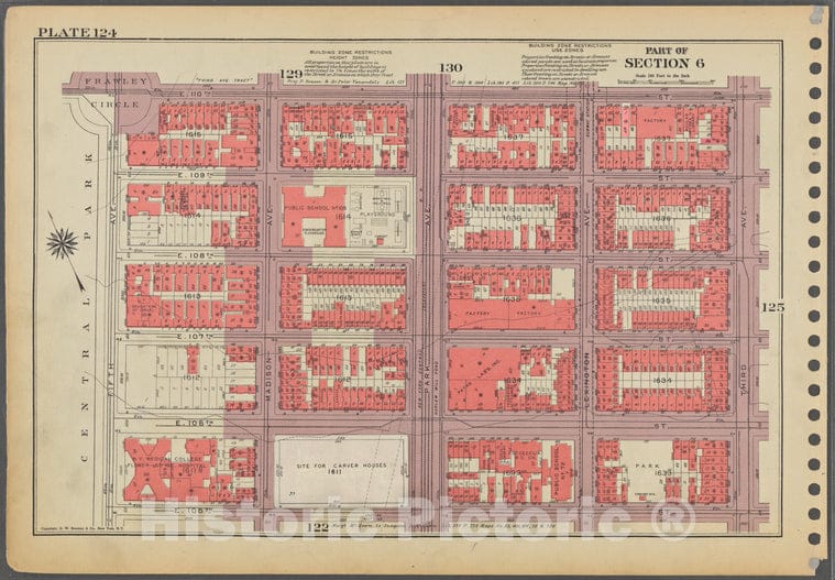 Historic 1955 Map - Plate 124, Part Of Section 6: [Bounded By E. 110Th Street, Third - Vintage Wall Art