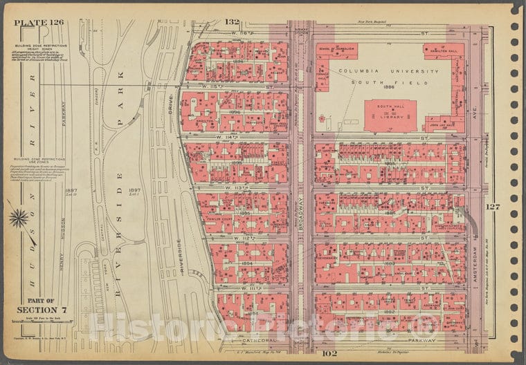Historic 1955 Map - Plate 126, Part Of Section 7: [Bounded By W. 116Th Street, Amste - Vintage Wall Art