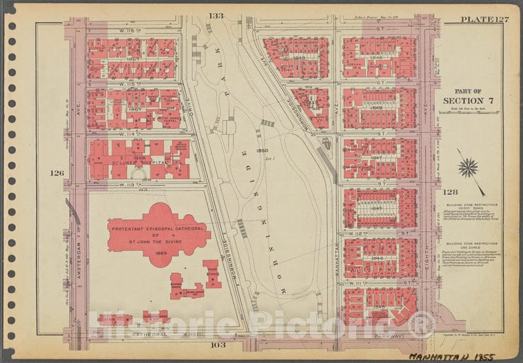 Historic 1955 Map - Plate 127, Part Of Section 7: [Bounded By W. 116Th Street, Eight - Vintage Wall Art