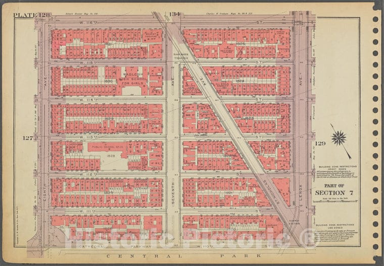 Historic 1955 Map - Plate 128, Part Of Section 7: [Bounded By W. 116Th Street, Lenox - Vintage Wall Art