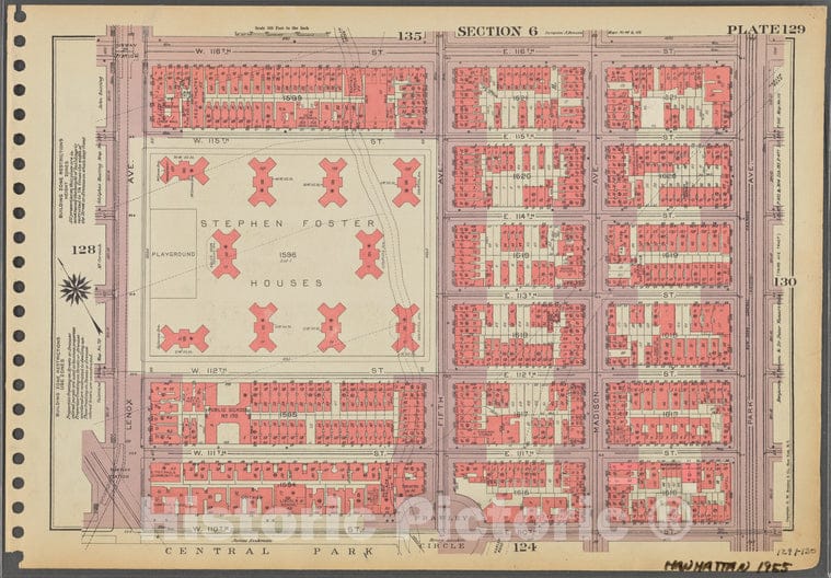 Historic 1955 Map - Plate 129, Part Of Section 6: [Bounded By W. 116Th Street, E. 11 - Vintage Wall Art