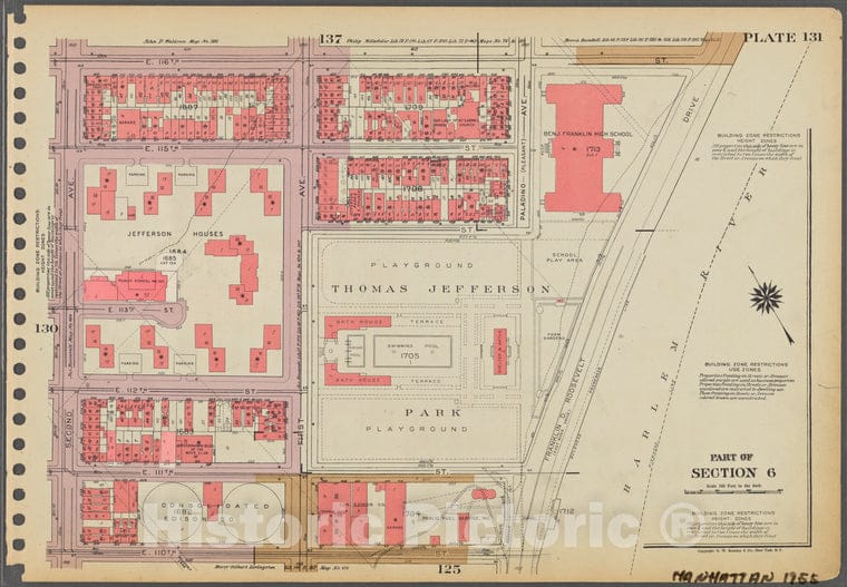 Historic 1955 Map - Plate 131, Part Of Section 6: [Bounded By E. 116Th Street, (Harl - Vintage Wall Art