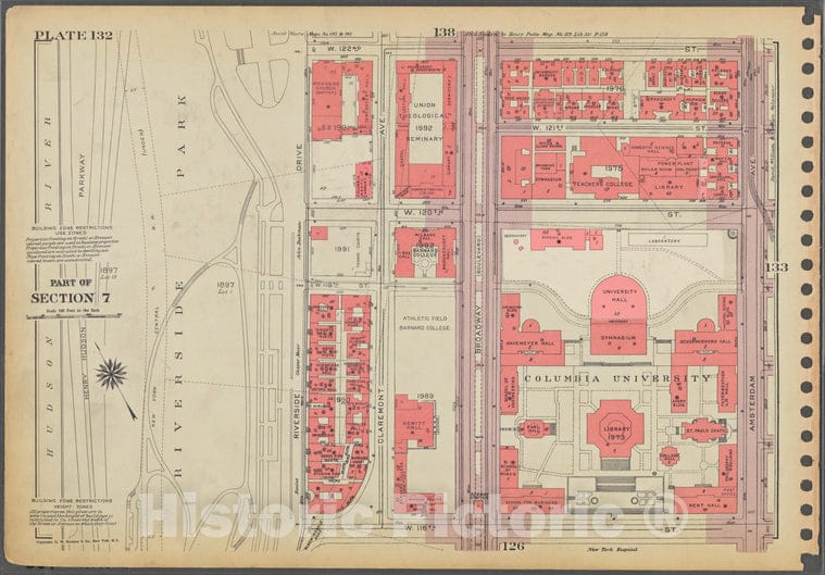 Historic 1955 Map - Plate 132, Part Of Section 7: [Bounded By W. 122Nd Street, Amste - Vintage Wall Art