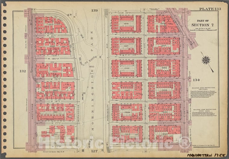 Historic 1955 Map - Plate 133, Part Of Section 7: [Bounded By W. 122Nd Street, Eight - Vintage Wall Art
