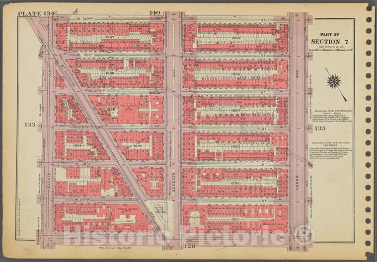 Historic 1955 Map - Plate 134, Part Of Section 7: [Bounded By W. 122Nd Street, Lenox - Vintage Wall Art