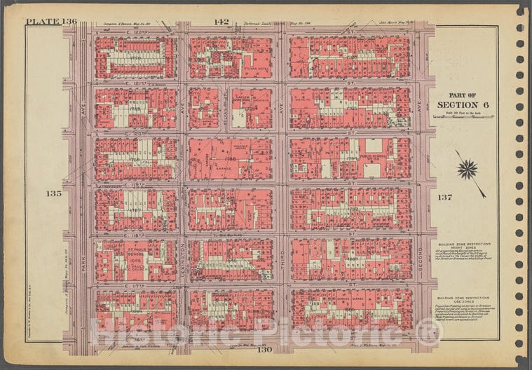 Historic 1955 Map - Plate 136, Part Of Section 6: [Bounded By E. 122Nd Street, Secon - Vintage Wall Art