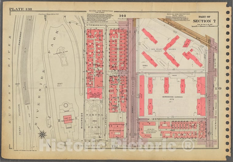 Historic 1955 Map - Plate 138, Part Of Section 7: [Bounded By Tiemann Place, W. 125T - Vintage Wall Art