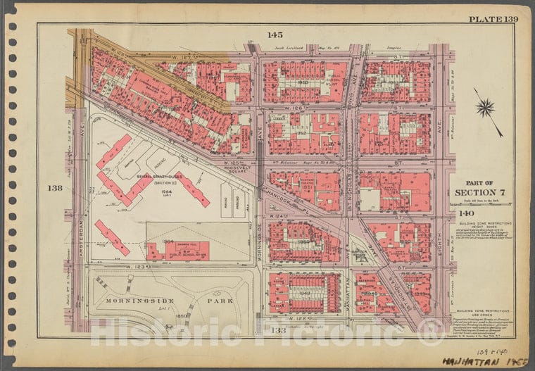 Historic 1955 Map - Plate 139, Part Of Section 7: [Bounded By W. 126Th Street, W. 12 - Vintage Wall Art