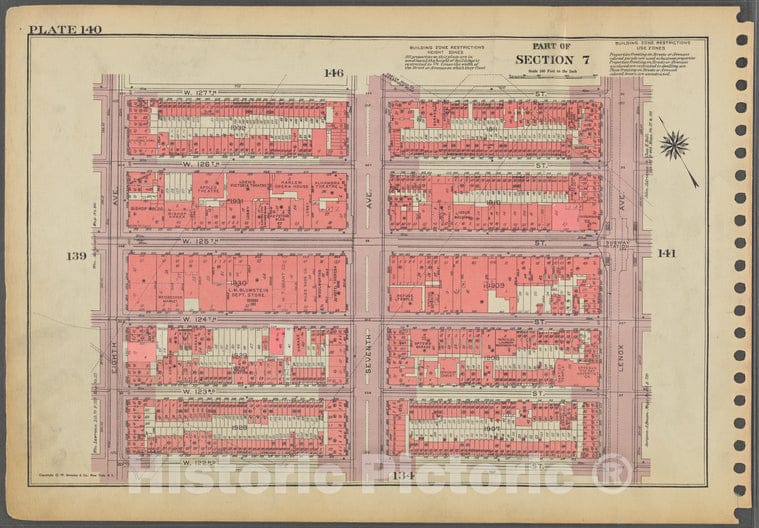 Historic 1955 Map - Plate 140, Part Of Section 7: [Bounded By W. 127Th Street, Lenox - Vintage Wall Art