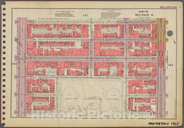 Historic 1955 Map - Plate 141, Part Of Section 6: [Bounded By W. 127Th Street, E. 12 - Vintage Wall Art