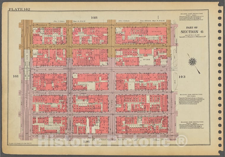 Historic 1955 Map - Plate 142, Part Of Section 6: [Bounded By E. 127Th Street, Secon - Vintage Wall Art