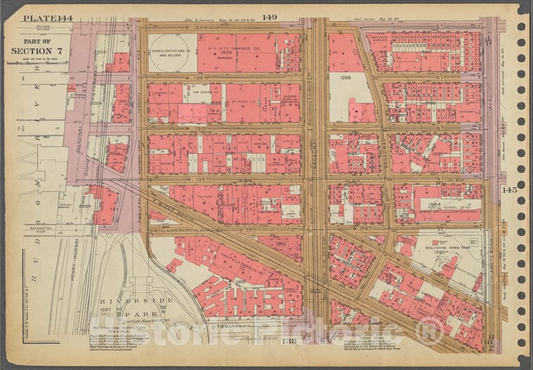 Historic 1955 Map - Plate 144, Part Of Section 7: [Bounded By W. 133Rd Street, Amste - Vintage Wall Art