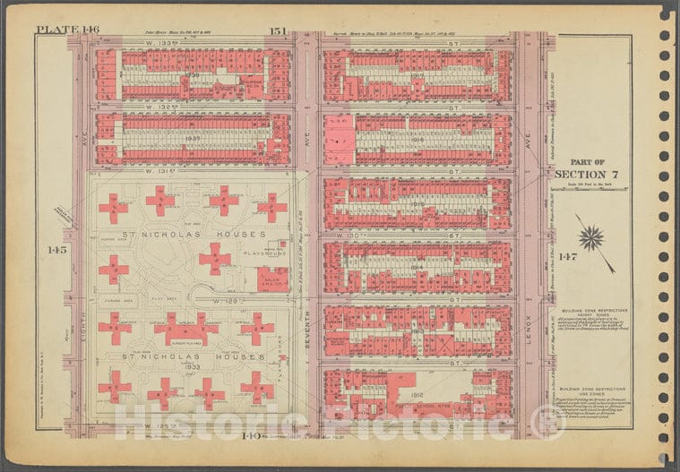 Historic 1955 Map - Plate 146, Part Of Section 7: [Bounded By W. 133Rd Street, Lenox - Vintage Wall Art