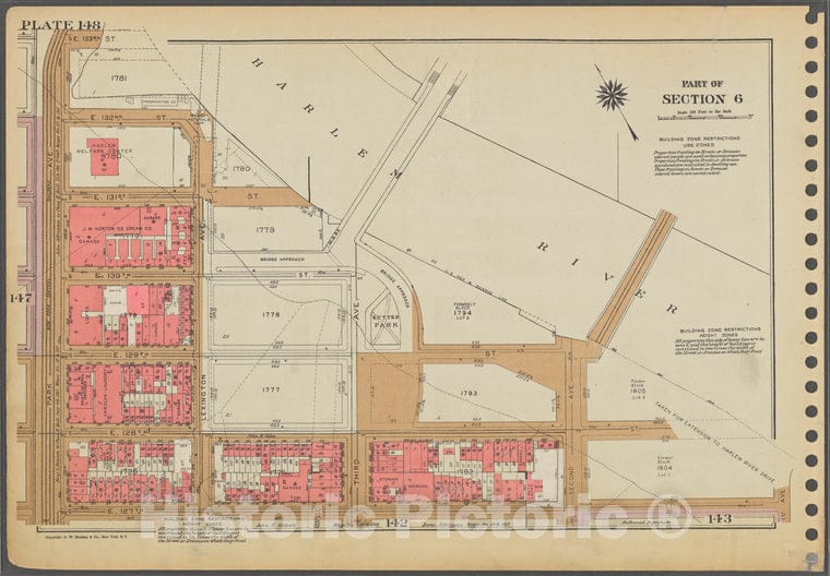 Historic 1955 Map - Plate 148, Part Of Section 6: [Bounded By E. 133Rd Street, Harle - Vintage Wall Art