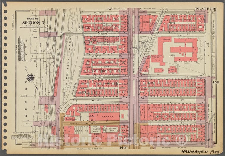 Historic 1955 Map - Plate 149, Part Of Section 7: [Bounded By W. 139Th Street, Amste - Vintage Wall Art