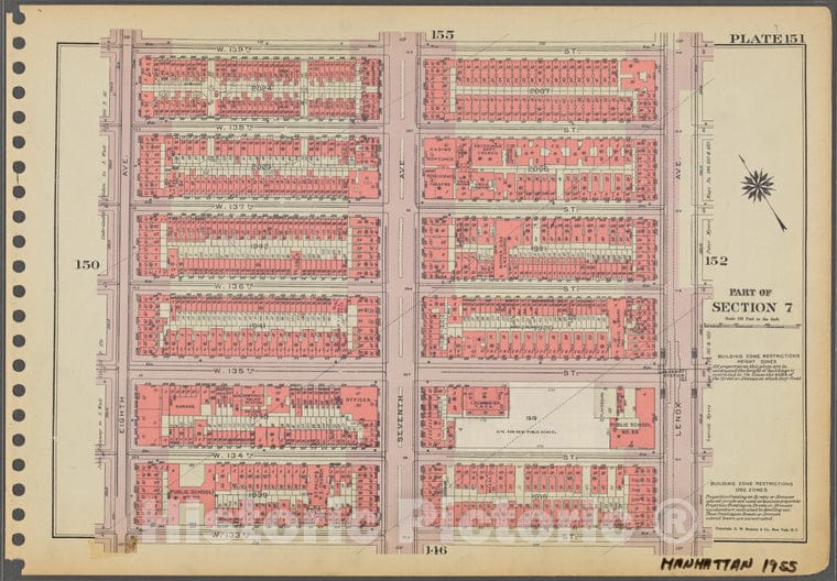 Historic 1955 Map - Plate 151, Part Of Section 7: [Bounded By W. 139Th Street, Lenox - Vintage Wall Art