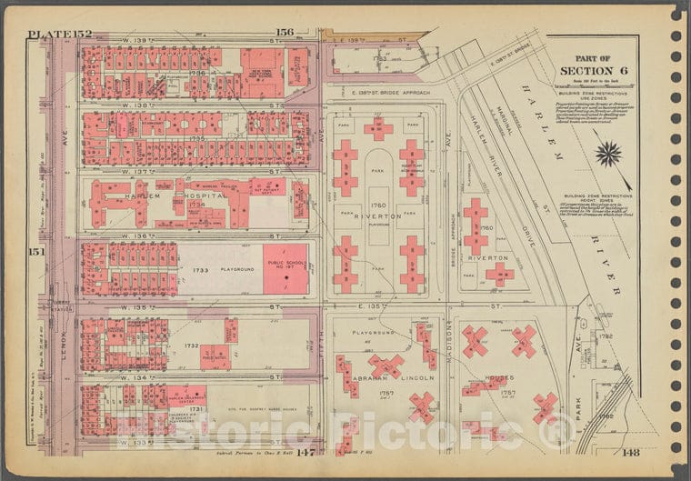 Historic 1955 Map - Plate 152, Part Of Section 6: [Bounded By W. 139Th Street, E. 13 - Vintage Wall Art