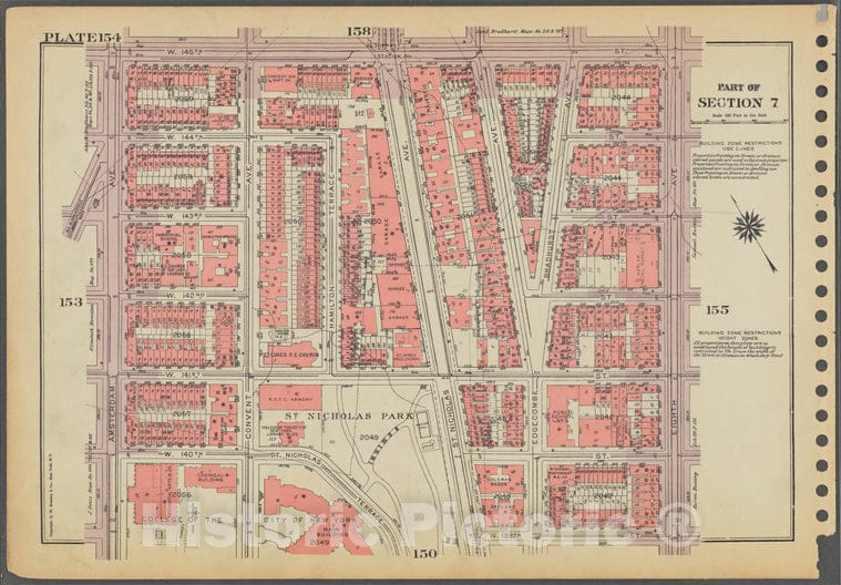 Historic 1955 Map - Plate 154, Part Of Section 7: [Bounded By W. 145Th Street, Eight - Vintage Wall Art